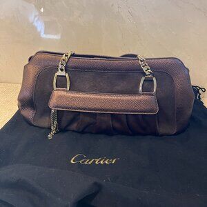 Elegant Cartier Bronze Leather Handbag & Mohair Shoulder Bag